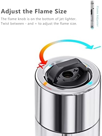 jopoo Jet Flame Long lighter, Refillable Windproof Candle Torch Lighter for BBQ Kitchen Candle Fireworks Camping (Butane Gas Not Included), Silver1