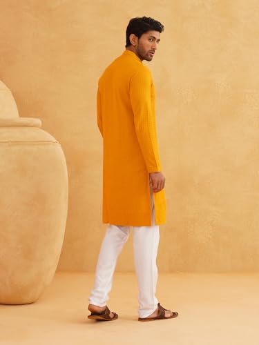 Image of SOJANYA Men's Cotton Checkered Thread Embroidered Long Kurta