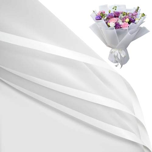 Duyasurs 20 Sheets Floral Wrapping Paper Waterproof Bouquet Wrapping 22.8x22.8IN Florist Supplies Packaging Paper DIY Gift Box Wedding & Birthday Gifts Translucent White