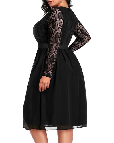 Image of Pinup Fashion Plus Size Lace Chiffon Wrap V Neck Dresses Women Cocktail Wedding Guest Midi Dress