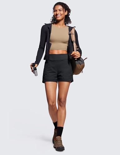 CRZ YOGA Women's Lightweight Mid Rise Hiking Shorts 4'' - Stretch for Athletic Summer Travel Outdoor Golf with Zip Pockets3