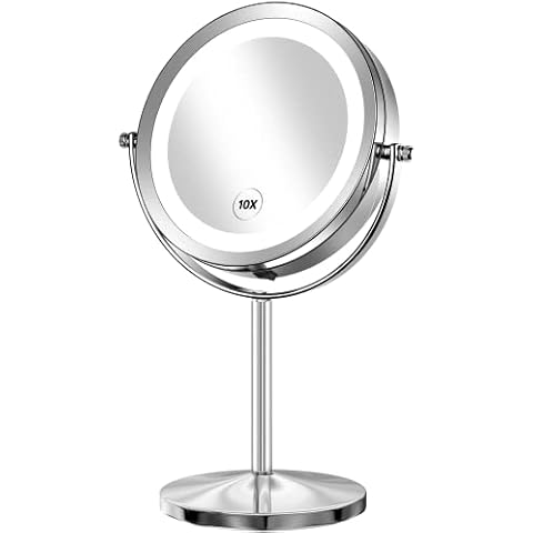 Gospire 1x/10x Magnifying Lighted Makeup Mirror Double Sided Round Standing 360 Degree Swivel Mirror for Shaving Bathroom 7 Inch Diameter Cover