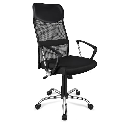 Moustache Ergonomic Office Chair with Lumbar and Neck Support, High-Back Mesh, Dual Adjustment, 360-Degree Swivel, and Armrests - Black