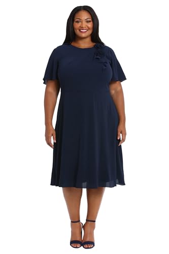 Image of London Times Women's London Times Women's Dresses Rosette Flutter Sleeve Fit and Flare Duchess Guest of Shower Mother of The Bride Feminine