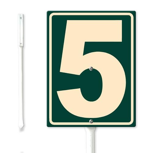 Geroclonup Targa con numero 5 con kit di paletti per prato, 14 x 20 cm, in alluminio, antiruggine, resistente allo sbiadimento, verde numerato, per decorazioni esterne