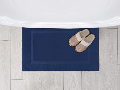 Utopia Towels Cotton Banded Rug, Bath Mats, Not a Bathroom Rug, 21 by 34 Inches, 100% Ring Spun Cotton, Highly Absorbent Shower Bathroom Floor Mat, Navy, 2 Pack