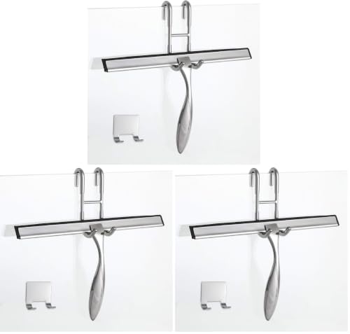 Image of 12-Inch Shower Squeegee Set, Includes Shower Door Hook and Adhesive Hook, Squeegee for Shower Doors, Mirror and Window, Silver (Pack of 3)