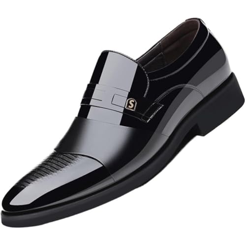 Men's Dress Oxford Shoes Slip-On Leather, Low Top, Block Heel, Anti-Slip Rubber Sole – Formal & Wedding Comfortable Business Shoes Black