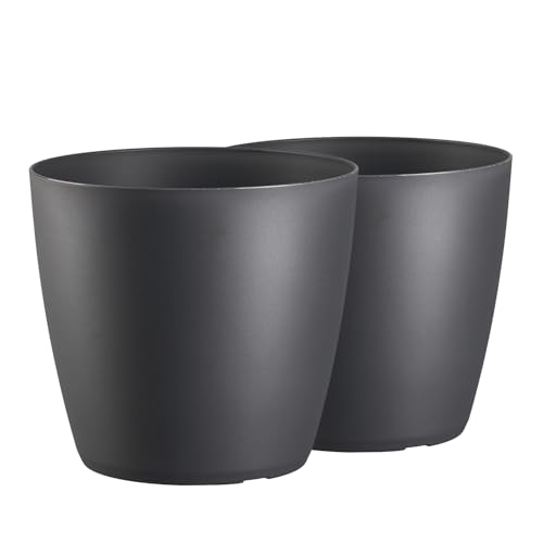 Tymar Blumentopf, 2er-Pack, Pflanzentopf aus Kunststoff, Moderne, matt, Runde Form (Kohle, ø 12 cm)