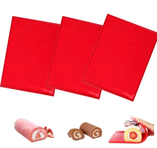 Caiyloxn 3 Stück Silikon Schubladenmatte 30 x 25 cm Backblech Rollmatte Rutschfest Biskuitrollenmatte Silikonbackmatte für Kochen Backen Keksen