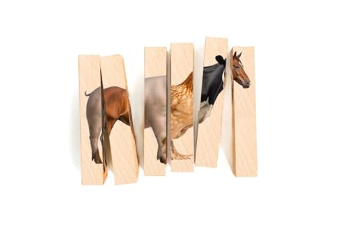 Image of Wooden Animal Chunky Puzzles for Toddlers 2+ Years - Montessori 4 in 1 Farm Animal Block Puzzle Toy