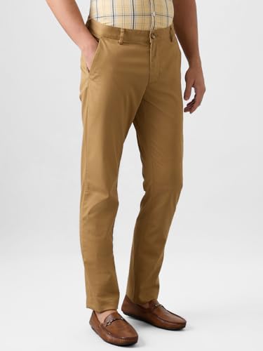 Image of Park Avenue Men's Regular Fit Mid Rise Neo Fit Cotton Blend Solid Pattern Flat Front Casual Chinos