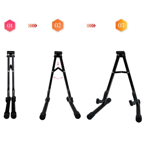Image of JUAREZ JRZ-ST-GC1 Compact Foldable Guitar Stand, A-Frame Universal Floor Stand for Acoustic, Electric & Bass Guitars, Foam-Padded Arms, Non-Slip Rubber Feet, Portable Metal Guitar Holder