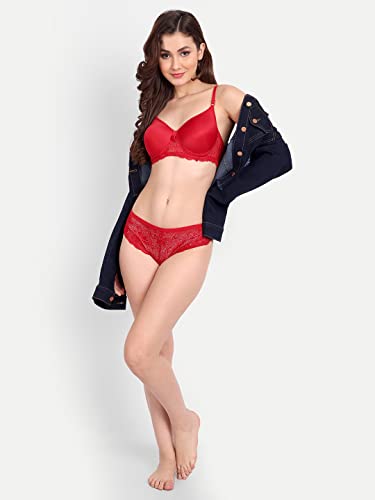 Image of FIMS - Fashion is my style Women Cotton Floral Lace Padded, Non-Wired, Full Coverage, Seamless Bra Panty Set, Multicolor, Lingerie Set