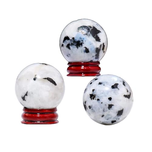 Photo de BaronHong 1 boule de cristal de quartz jaune citrine de 40 mm, pierre de guérison (boule de lune bleue à pois noirs, 38 mm à 42 mm)