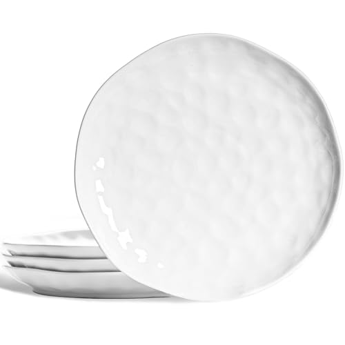 HOMBENE White Dinner Plates Set of 4, 10.5 inch Porcelain Dish Set, Dishwasher, Microwave, and Oven Safe, Dinner Daily Plates, Salad and Pasta Plates Set