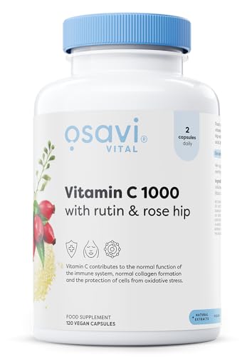 Osavi Vitamin C 1000 with Rutin & Rose Hip – 120 Vegan Capsules | Buffered Calcium Ascorbate | Supports Immunity, Collagen Formation & Iron Absorption | Gentle on The Stomach