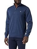 Logo-Branding GANT Herren Classic Cotton Half Zip KLASSISCHER Baumwollpullover MIT KURZEM REIßVERSCHLUSS, Dark JEANSBLUE Melange, M