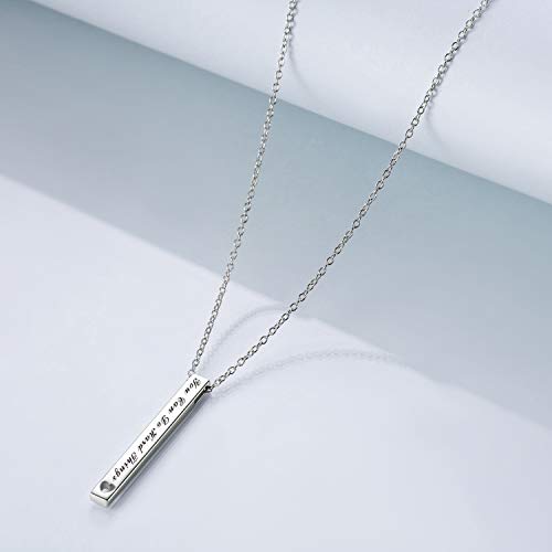925 Sterling Silver Vertical Bar Necklace Engraved Message Inspirational Jewelry Gifts for Women2
