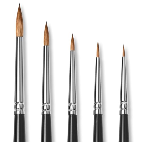 Image of Kolinsky Sable Miniature Watercolor Brushes, Fuumuui 5pcs Professional Small Detail Paint Brushes for Watercolor Gouache Ink and More - Round #00000, #00, #0, #1, #3