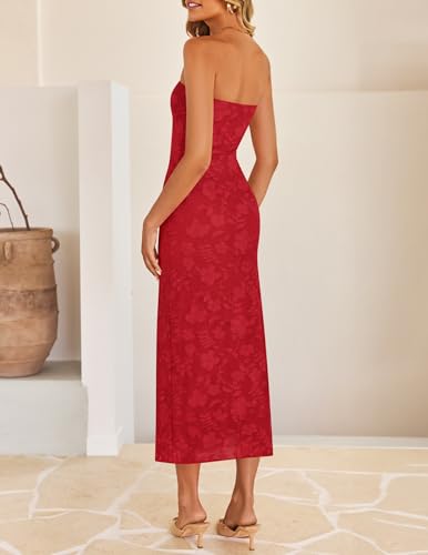 Image of ZESICA Women's 2026 Summer Floral Strapless Bodycon Midi Dress Off Shoulder Beach Formal Cocktail Wedding Guest Long Dresses