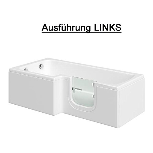 Badewanne mit Tür, Seniorenbadewanne 170x85/70x53cm mit Duschkabine,Wannenschürze und Ablauf/Sifon, Ausführung LINKS – Bild 3