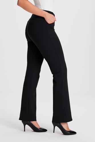 Yogipace,4 Pockets/Belt Loops,Women's Petite/Regular/Tall Classic Bootcut Yoga Dress Pants Pull On Stretchy Flare Work Slacks3