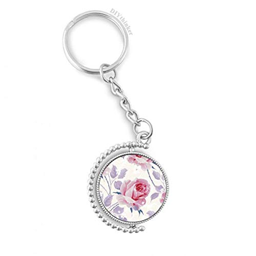Porte-clés rotatif rose art dessin plante en métal multicolore de 3,5 pouces