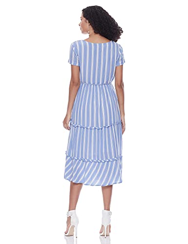 Image of Easybuy Women's Polyester Fit and Flare Below The Knee Dress (WT20FF13LW Blue XL)