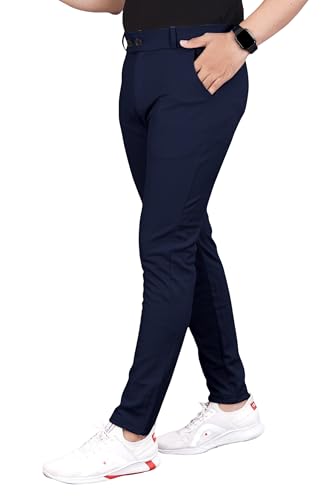 Image of Men's Formal Slim Fit Trousers | Mid-Rise Solid Pants with Button Closure | Perfect for Office Pack of 1)