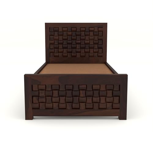 Image of Solid Sheesham Wooden Bed 6X4 Bed Single Bed Without Storage for Bedroom - Single Cot Wooden BedSingle Size for Living Room Guest Room - 12 Month Warranty (Henry Walnut)