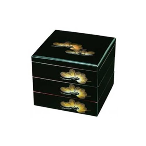 紀州漆器 三段重箱 黒 若松(内朱塗) [YS20]