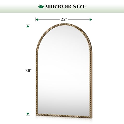 Brauthon Beaded Arched Mirror for Wall, 22"x30" Gold Arch Bathroom Vanity Mirror, Retro Brass Metal Frame Decorative Mirror for Bedroom Dressing Room Entryway Fireplace