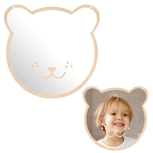 DKEROSS Espejo Acrílico Infantil Espejo Acrílico 3D 22 x 22.5cm Espejo de Oso con Cuerda Espejo de Pared para Habitación Infantil Espejos Decorativos Infantiles para Dormitorios, Salones, Cafetería