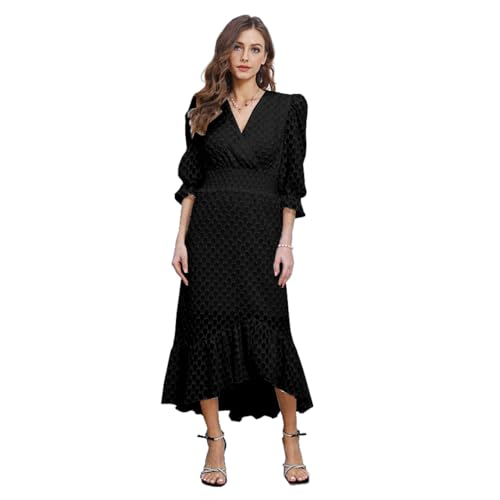 Image of Womens Short Sleeve High Low V-Neck Long Maxi Boho Spring Summer Easter Dress Bridal Shower Dresses for Guest