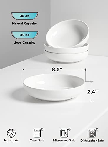 Le Tauci Large Pasta Bowls, 45 Ounce Salad Bowls And Serving Bowls, Soup Bowl, 8.5 Inch Ceramic Pasta Plates, Set Of 4, White #TOP5