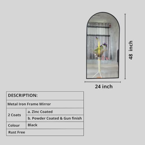 Image of Modern Elegance Semi Circle Wall-Mounted Mirror Metal Framed Wall Mirror Bathroom Mirror Living Room Mirror Home Decor Mirror 24 x 48 Inches Black MF 84