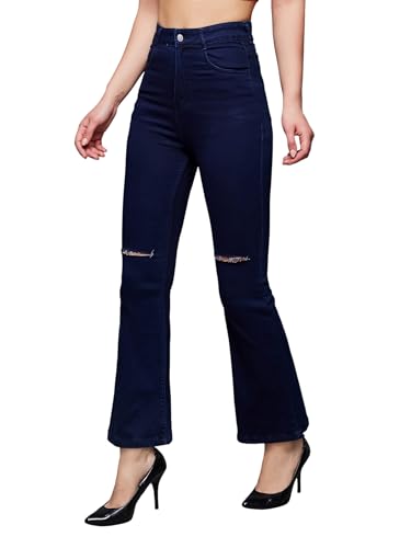 Image of Miss Chase Women's Skinny High Rise Cropped Length Fringe Detailing Stretchable Denim Jeans