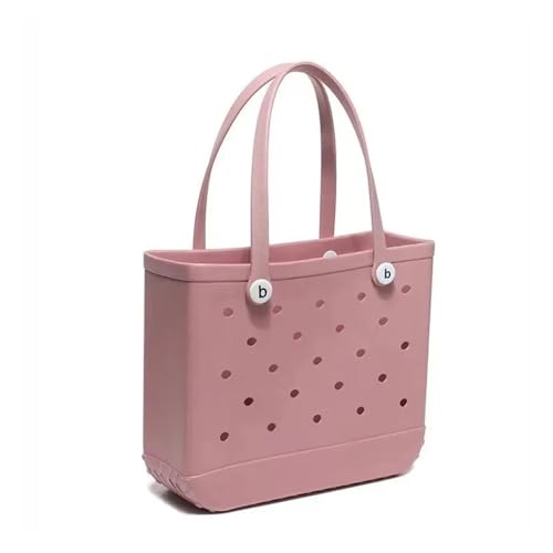 Large EVA Rubber Waterproof Beach Bag for Women - Solid Color Jelly Shoulder Tote with Storage Basket - Travel Shopping Handbag for Summer Vacation(Pink,XL)