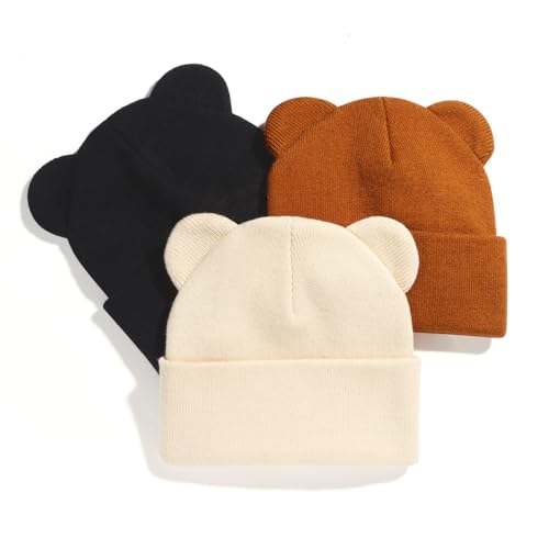Image of Baby Winter Beanie Hat,Kids Cute Bear Ears Soft Knit Beanie for Infant Boys Girl Warm Winter Hat Caps