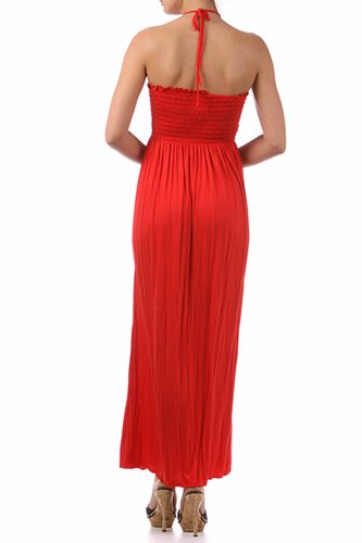 Image of Sakkas Soft Jersey Feel Solid Color Smocked Bodice String Halter Long Dress