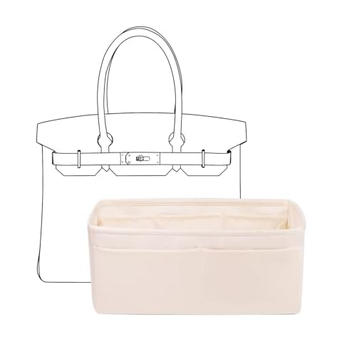 YUNDINGJI Purse Organizer Insert for Hermes birkin 30 Bags,Craie,Luxury Bags Storage with Silk, Lightweight Shaper for Daily Use, Pockets Large Capacity. Cover