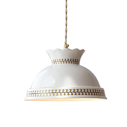 VanFty Antike, zarte, dekorative Muster-Deckenpendelleuchte, Blumen-Inlay, weiße Keramik-Pendelleuchte für Kücheninsel, Wohnzimmer, Flur, Schlafzimmer, Single Light E27-Sockel Cover