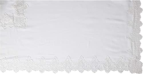 Imperial Embroidered Vintage Lace Design 70" X 140" Oblong/Rectangle Tablecloth in White - Thumbnail 4