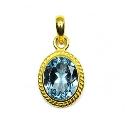 Bague topaze bleue naturelle ovale en plaqué or pour éviter les reflets ternes