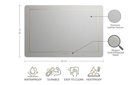 Image of Dribble Premium PU Leather Placemats Set of 6, Double Layer Waterproof Heat Resistant, Non-Slip Easy Clean Dining Table Mats for Kitchen, Dining & Office Desk, Reversible & Smooth Finish (Silver)