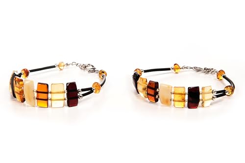 Generic Baltic Amber Bracelet for Women - Hand Made from Polished/Certified Baltic Amber Beads (Multi), NORMAL 8INCHES2