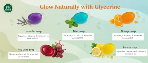 Image of PM Herbal Natural Glycerine Soap Paraben Free SLS /SLES Free Handmade Herbal Bathing Bars with Coconut Oil, Vitamin E & Essential Oils for Glowing, Moisturized Skin (Mint (Pack Of 5))