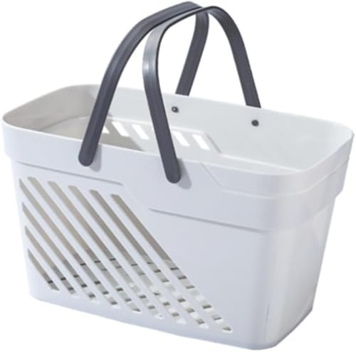 CokBlu 多機能プラスチック収納バスケット ハンドル付きでポータブル 水切りかご機能搭載 バスルームのシャンプー・化粧品小物収納に最適