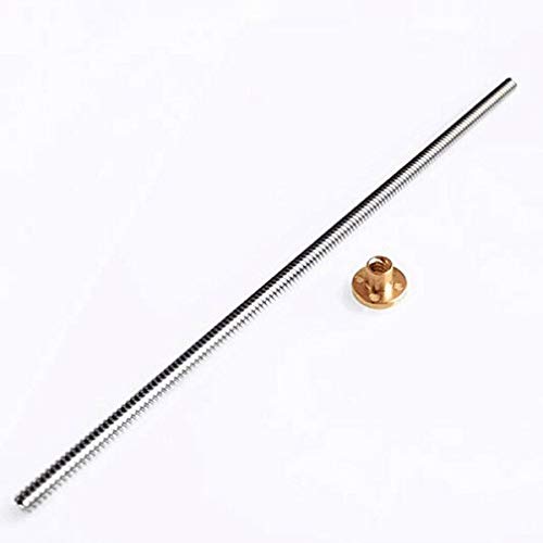 Lysee 3D Printer Parts & Accessories - 500mm T8 Lead Screw and Brass Nut (Acme Thread, 2mm Pitch, 4 Starts, 8mm Lead) for 3D Printer Z Axis - (Color: Silver)